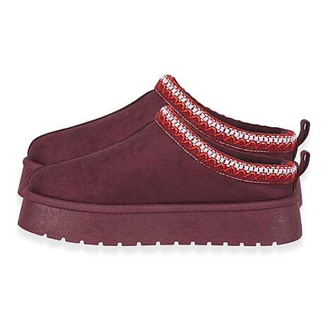 Pandora Platform Embroidered Trim Mule Slippers (Size 7) - Plum