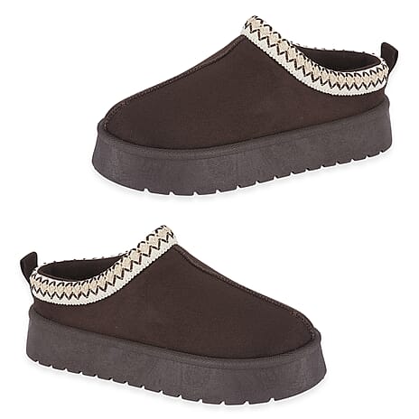 Pandora Platform Embroidered Trim Mule Slippers (Size 4) - Chocolate