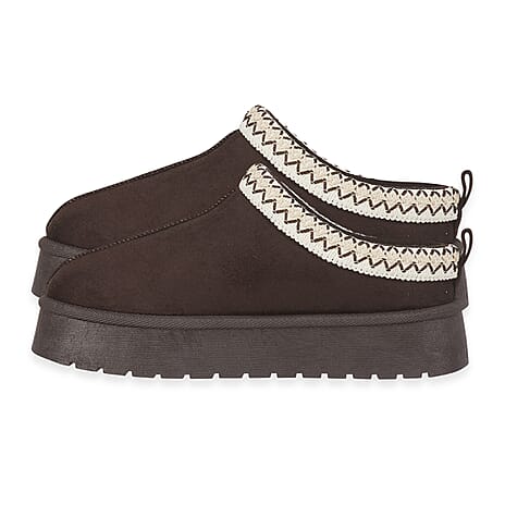 Pandora Platform Embroidered Trim Mule Slippers (Size 4) - Chocolate