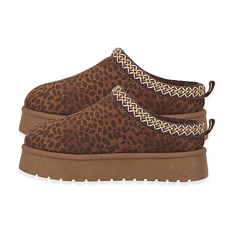Pandora Platform Embroidered Trim Mule Slippers (Size 4) - Leopard