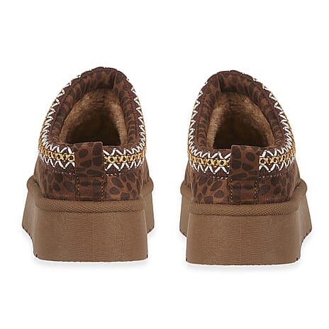 Pandora Platform Embroidered Trim Mule Slippers (Size 8) - Leopard
