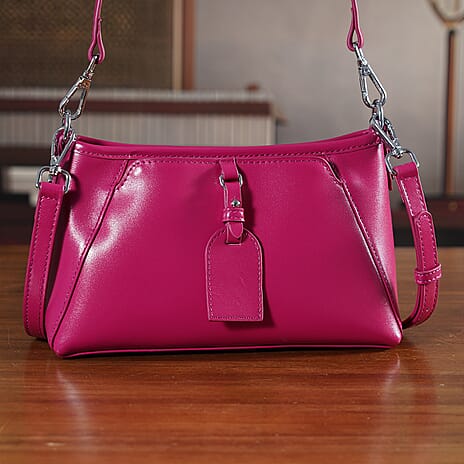 Limited Edition Designer Inspired - Premium Leather Shoulder Bag with Dual Interchangeable Straps - Fuchsia