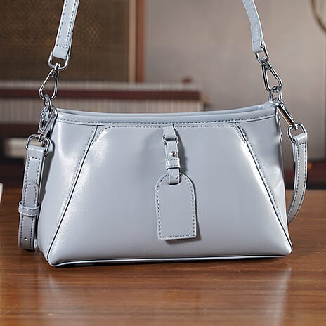 Limited Edition Designer Inspired - Premium Leather Shoulder Bag with Dual Interchangeable Straps - Light Grey