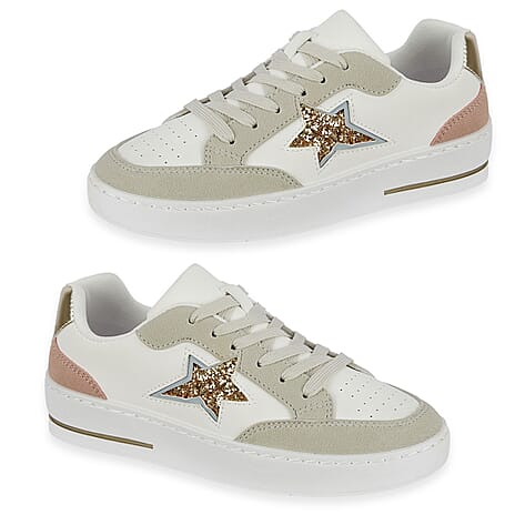 Ladies Moonstone Glitter Star Detail Sneakers (Size 6) - White & Grey