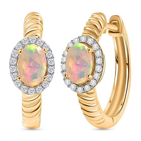 D'Joy Faceted Ethiopian Opal & White Zircon Earring with Hoop in Yellow Gold Plated Sterling Silver 1.00 Ct. D'Joy Faceted Ethiopian Opal & White Zircon Earring with Hoop in Yellow Gold Plated Sterling Silver 1.00 Ct.
