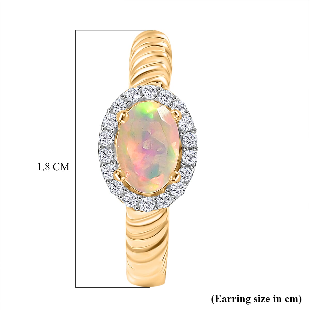 D'Joy Faceted Ethiopian Opal & White Zircon Earring with Hoop in Yellow Gold Plated Sterling Silver 1.00 Ct.