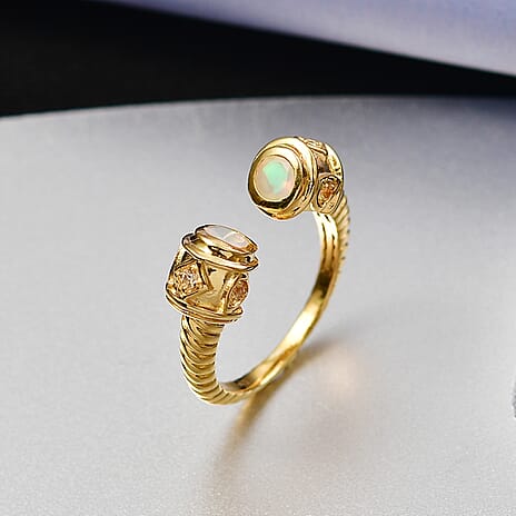 D'Joy Faceted Ethiopian Opal & Yellow Sapphire Ring in Yellow Gold Plated Sterling Silver.