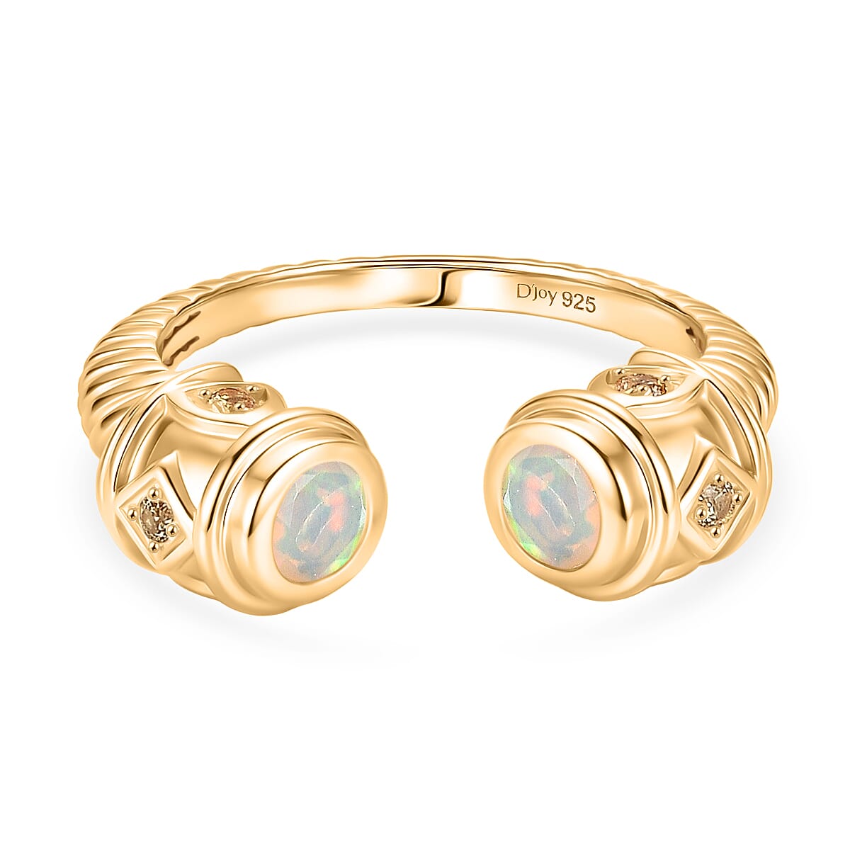 D'Joy Faceted Ethiopian Opal & Yellow Sapphire Ring in Yellow Gold Plated Sterling Silver.