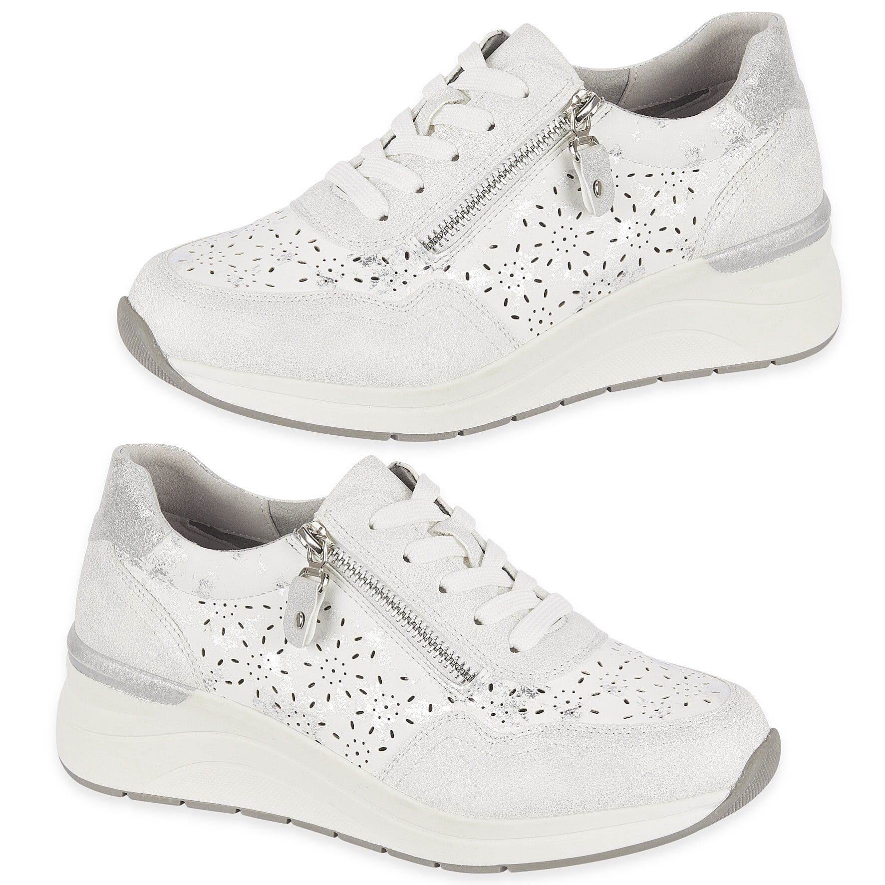 Shoreditch Womens Metallic Wedge Lace Up Sneakers With Side Zip