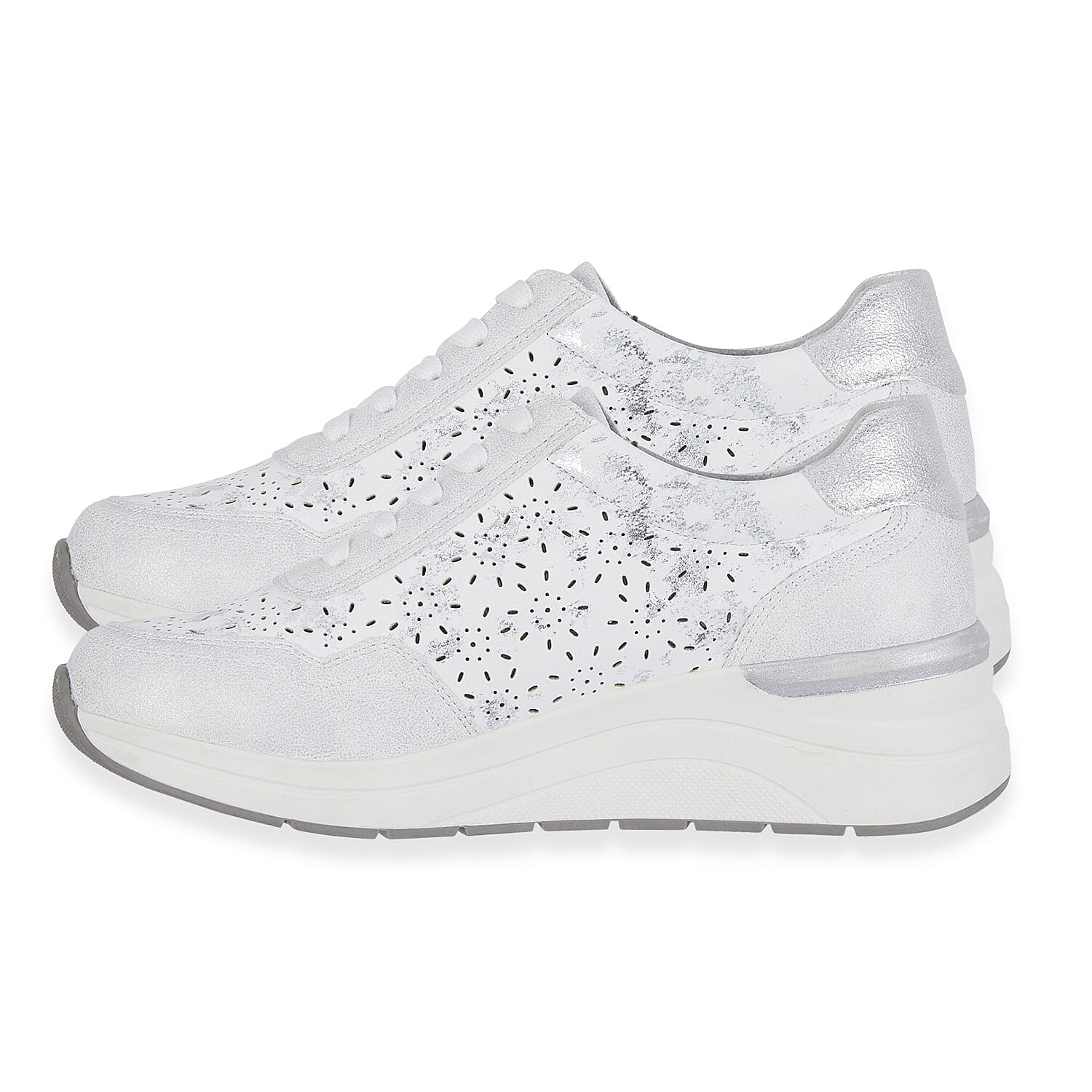 Shoreditch Womens Metallic Wedge Lace Up Sneakers With Side Zip
