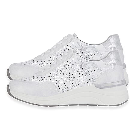 Shoreditch Womens Metallic Wedge Lace Up Sneakers With Side Zip (Size 4) - White