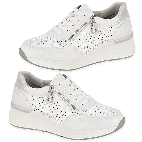 Shoreditch Womens Metallic Wedge Lace Up Sneakers With Side Zip (Size 6) - White