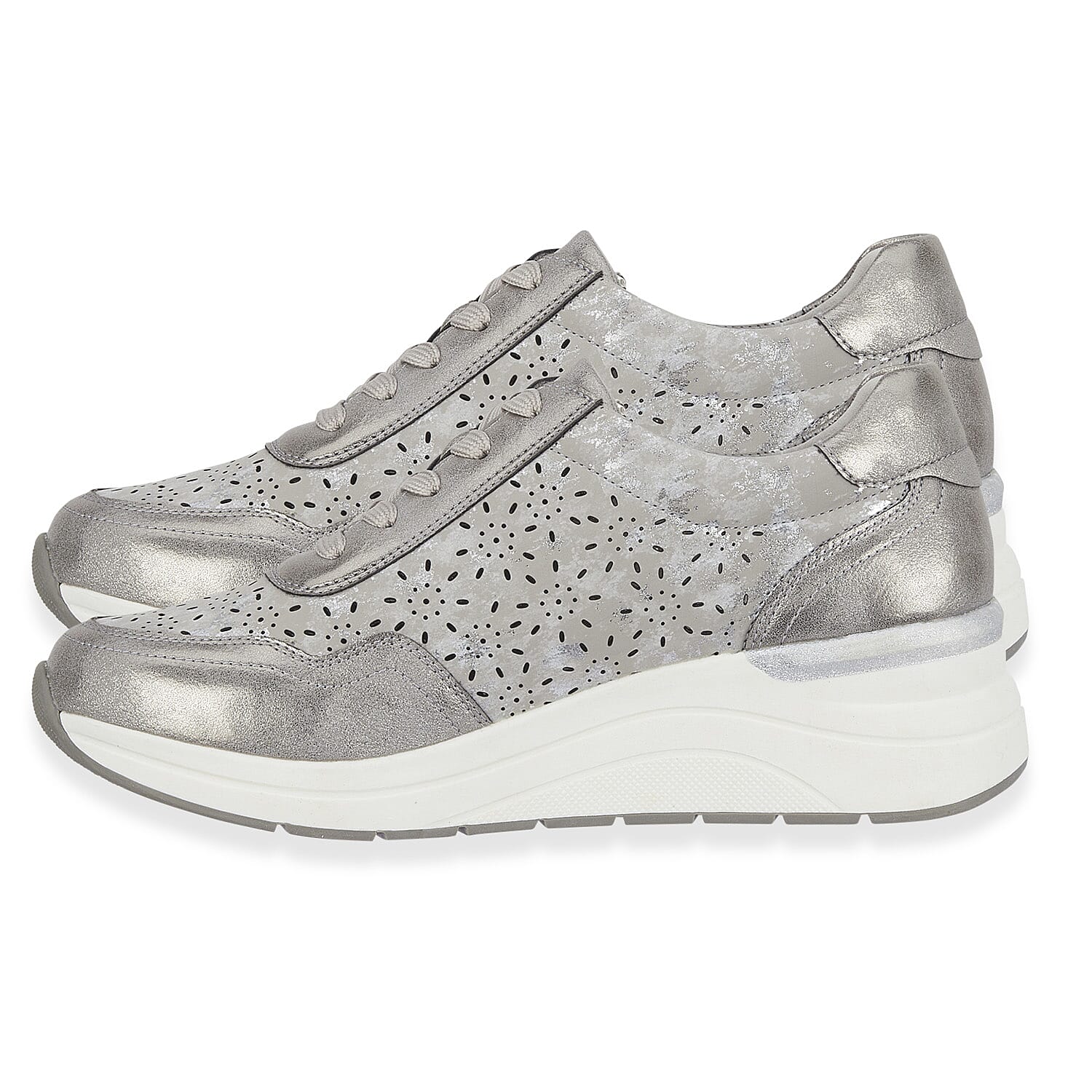 Shoreditch Womens Metallic Wedge Lace Up Sneakers With Side Zip