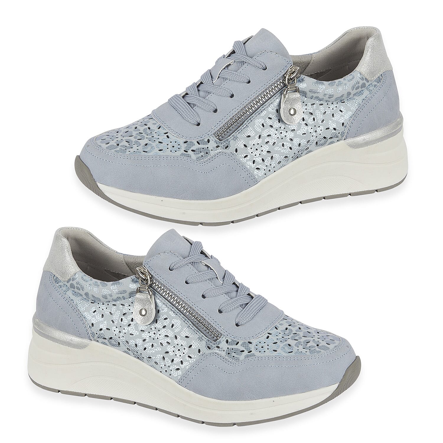 Shoreditch Womens Metallic Wedge Lace Up Sneakers With Side Zip