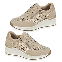 Shoreditch Womens Metallic Wedge Lace Up Sneakers With Side Zip (Size 4) - Beige