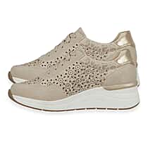 Shoreditch Womens Metallic Wedge Lace Up Sneakers With Side Zip (Size 4) - Beige