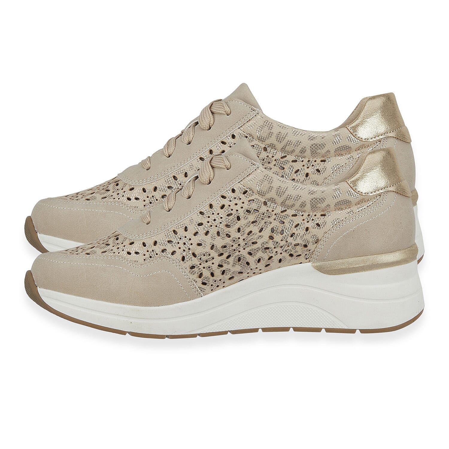 Shoreditch Womens Metallic Wedge Lace Up Sneakers With Side Zip