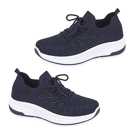 Calypso Light Weight Lace Up Trainer With Diamante Detailing (Size 4 ) - Navy