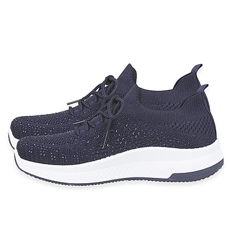 Calypso Light Weight Lace Up Trainer With Diamante Detailing (Size 4 ) - Navy