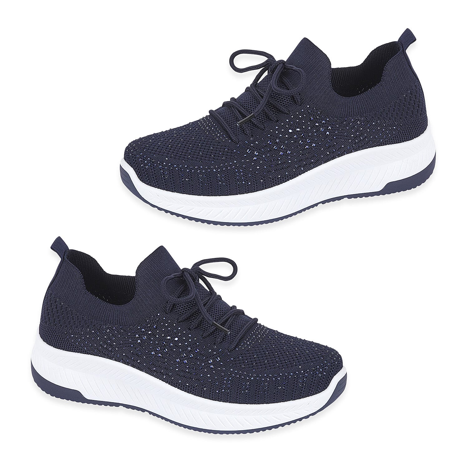 Calypso Light Weight Lace Up Trainer With Diamante Detailing (Size 6) - Navy