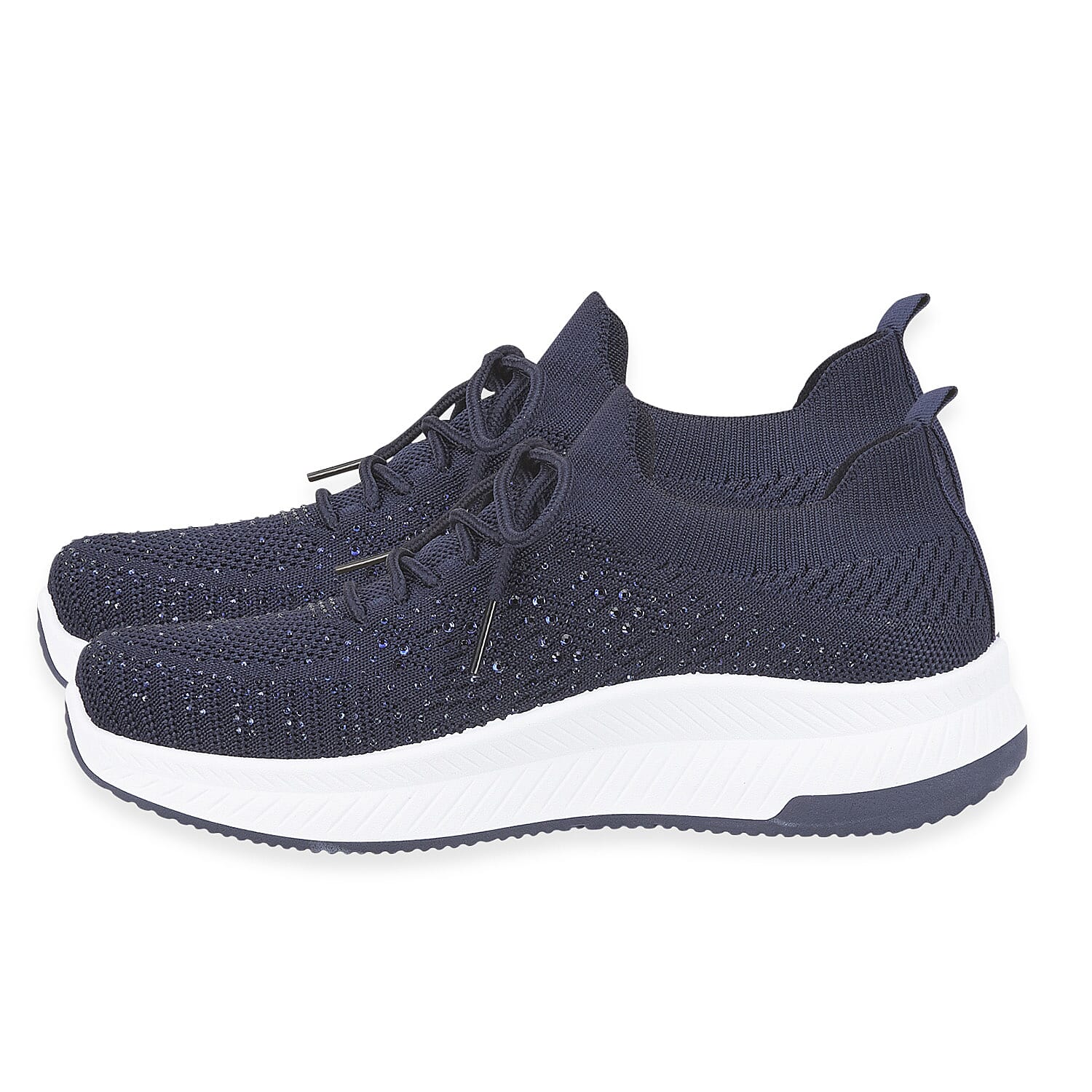 Calypso Light Weight Lace Up Trainer With Diamante Detailing (Size 8) - Navy