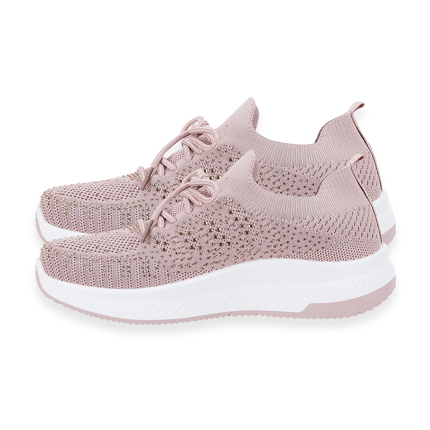 Calypso Light Weight Lace Up Trainer With Diamante Detailing (Size 5) - Pink