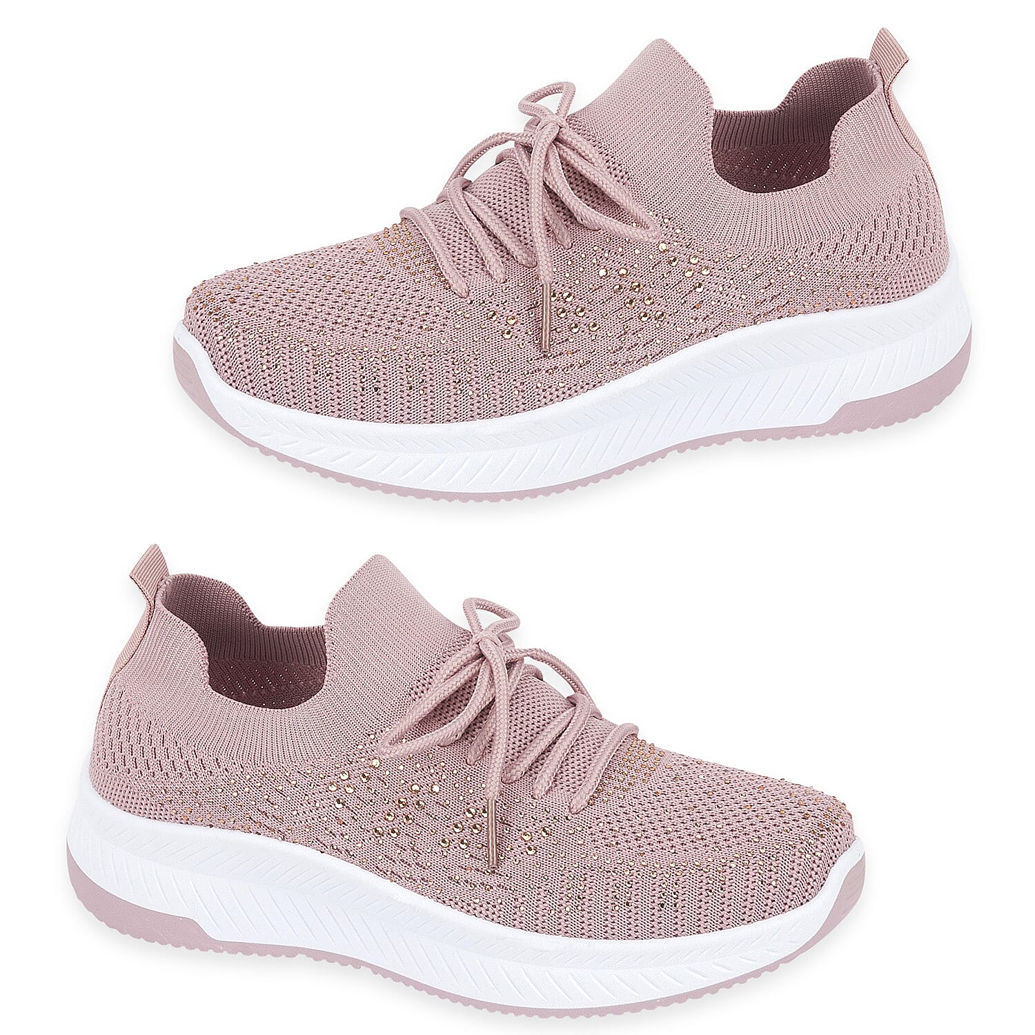 Calypso Light Weight Lace Up Trainer With Diamante Detailing (Size 6) - Pink
