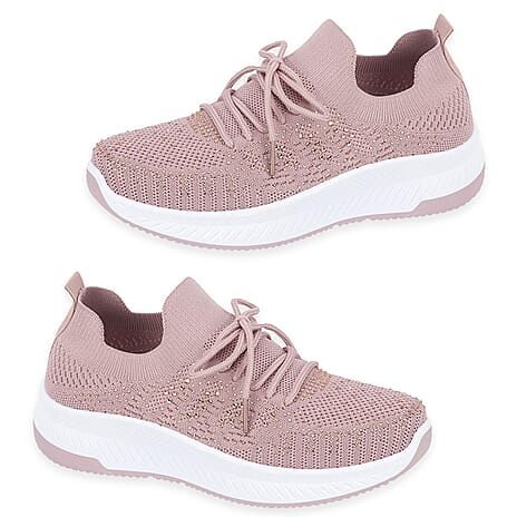 Calypso Light Weight Lace Up Trainer With Diamante Detailing (Size 8) - Pink