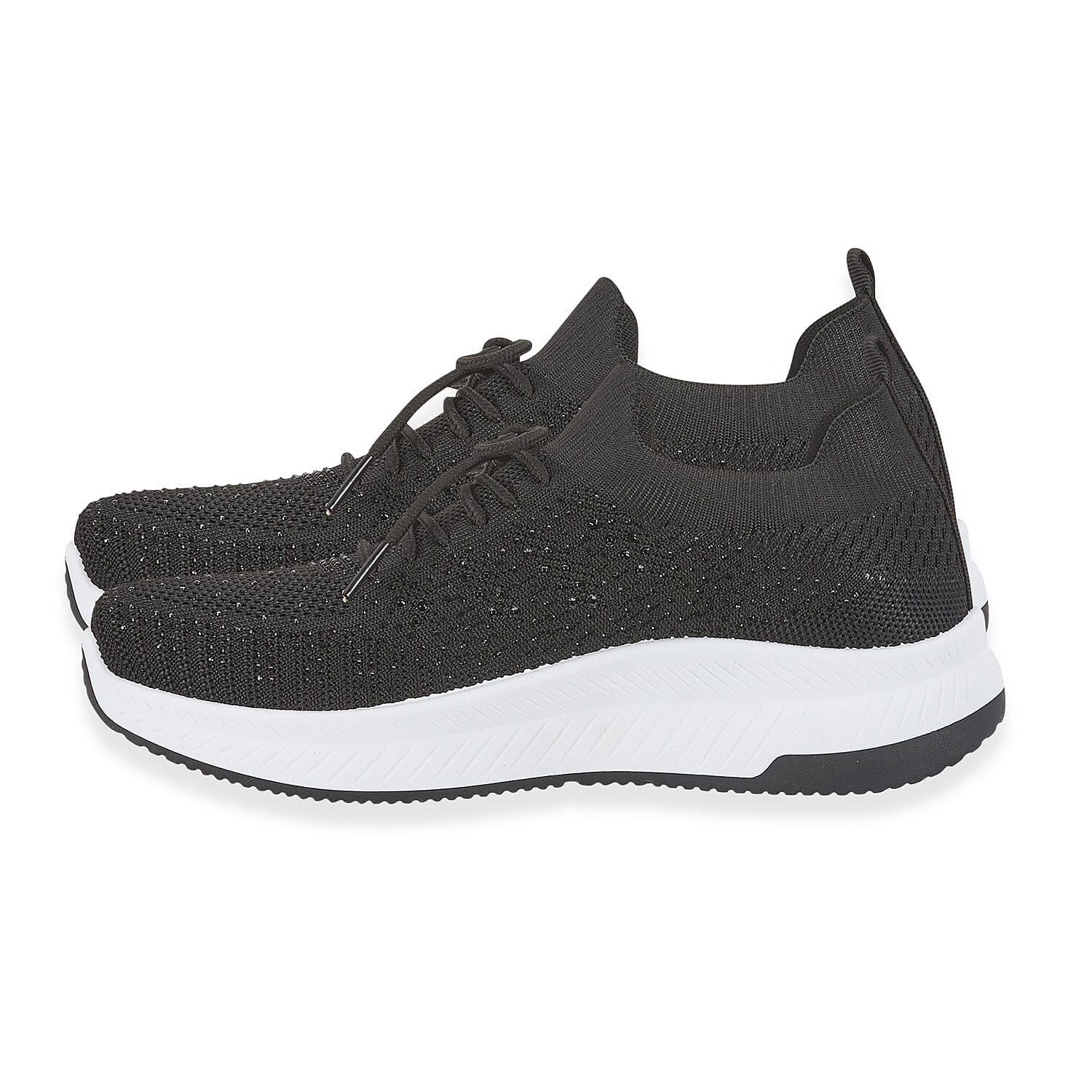 Calypso Light Weight Lace Up Trainer With Diamante Detailing (Size 7) - Black