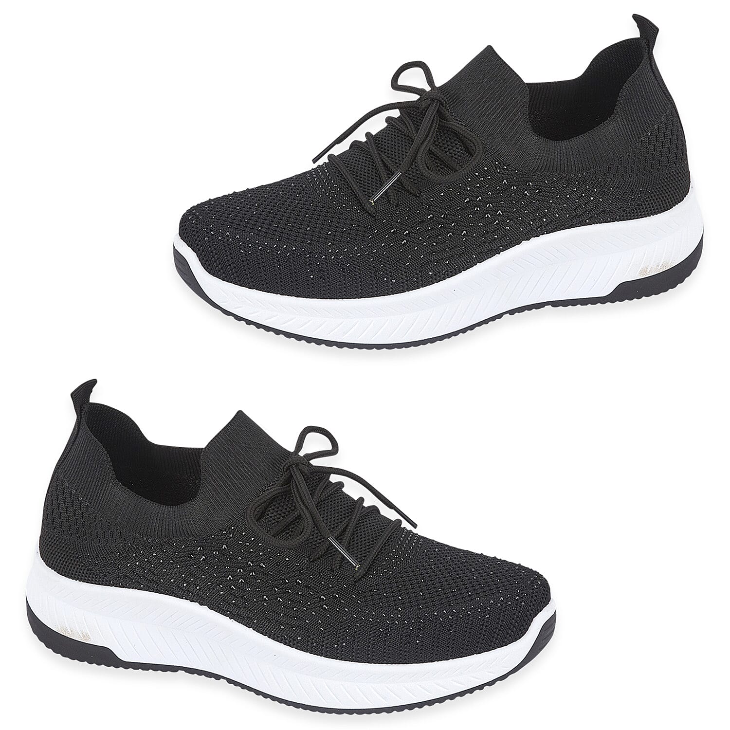 Calypso Light Weight Lace Up Trainer With Diamante Detailing (Size 8) - Black