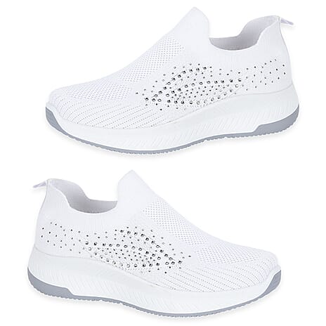 Negroni Ladies Lightweight Slip On Leisure Shoe With Decorative Diamantes (Size 8) - White