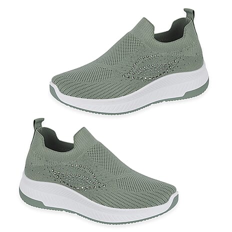 Negroni Ladies Lightweight Slip On Leisure Shoe With Decorative Diamantes (Size 4) - Moss