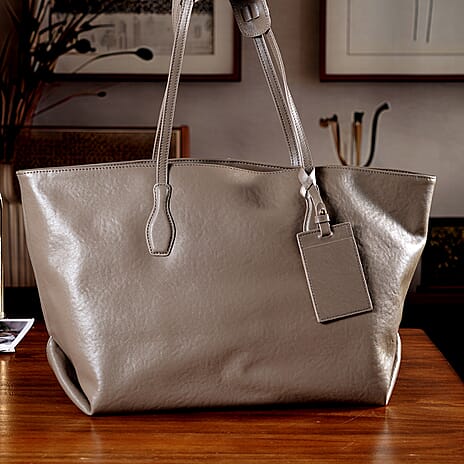 Rome CloseOut- 100% Premium Full Grain Leather Tote with Matching Card Bag - Beige