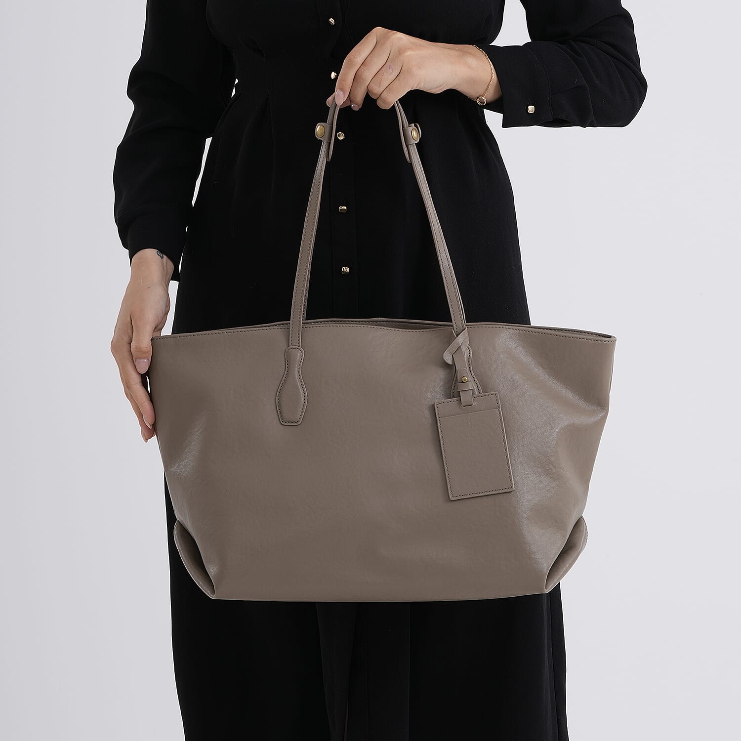 Leather Patterned Tote Bag (Size 43x14x30 ) - Khaki
