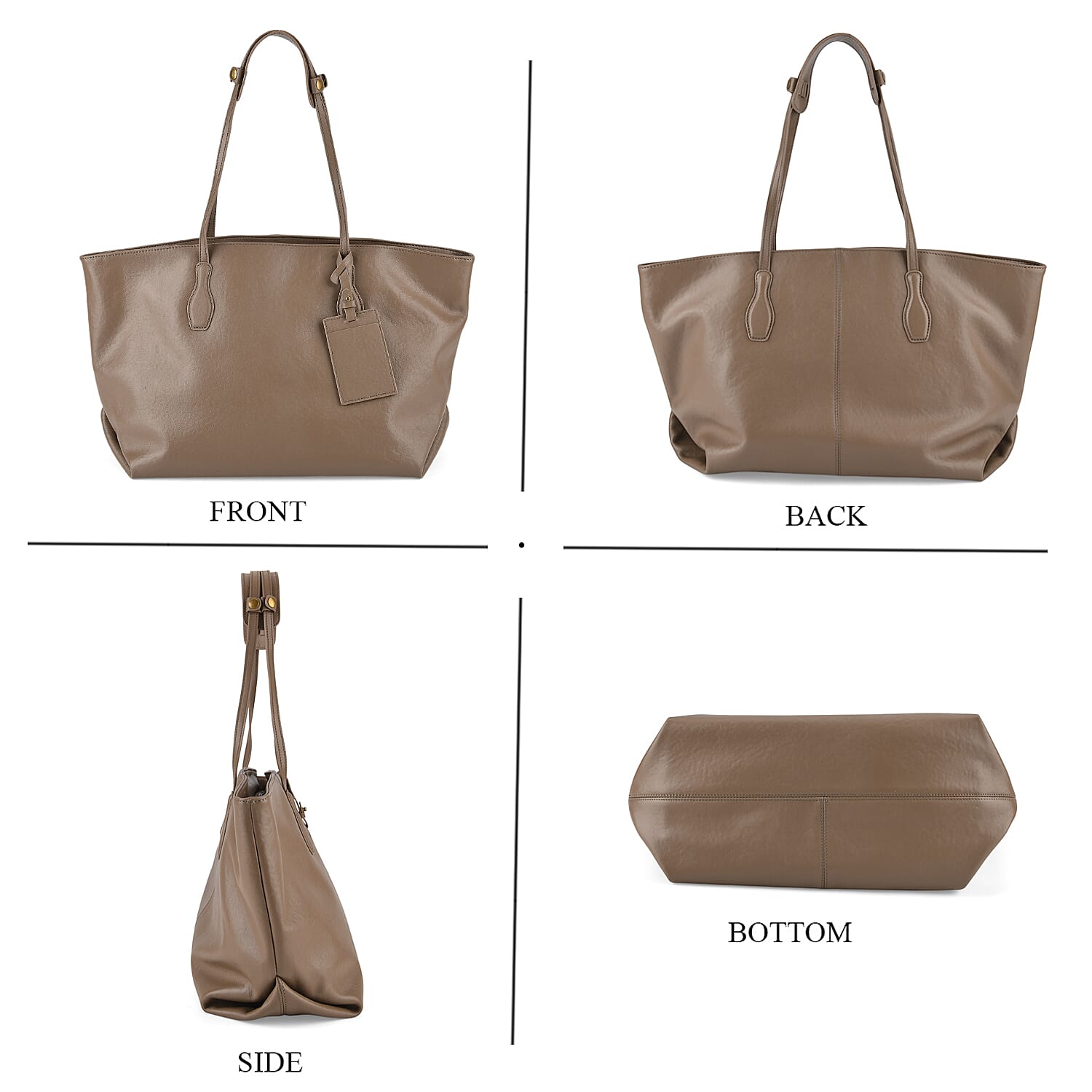 Leather Patterned Tote Bag (Size 43x14x30 ) - Khaki