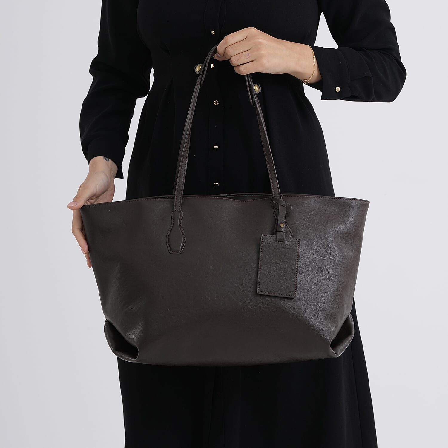 Leather Patterned Tote Bag (Size 43x14x30 ) - Brown