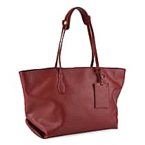 Genuine Leather Large Capacity Tote with Matching Card Bag - Burgundy