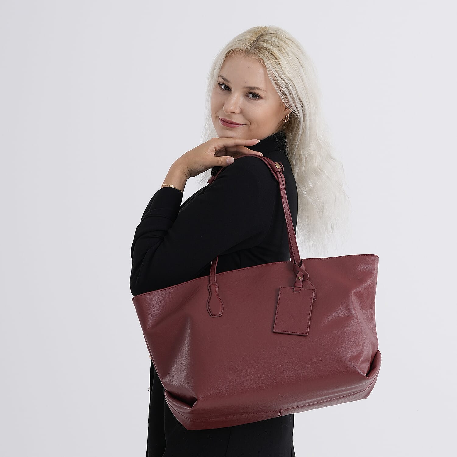 Leather Patterned Tote Bag (Size 43x14x30 ) - Olive