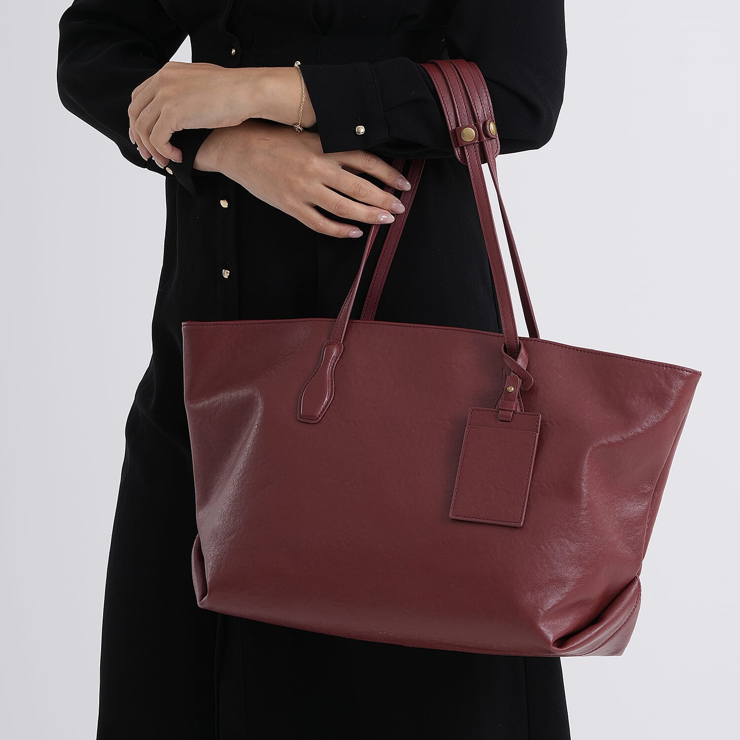 Leather Patterned Tote Bag (Size 43x14x30 ) - Olive