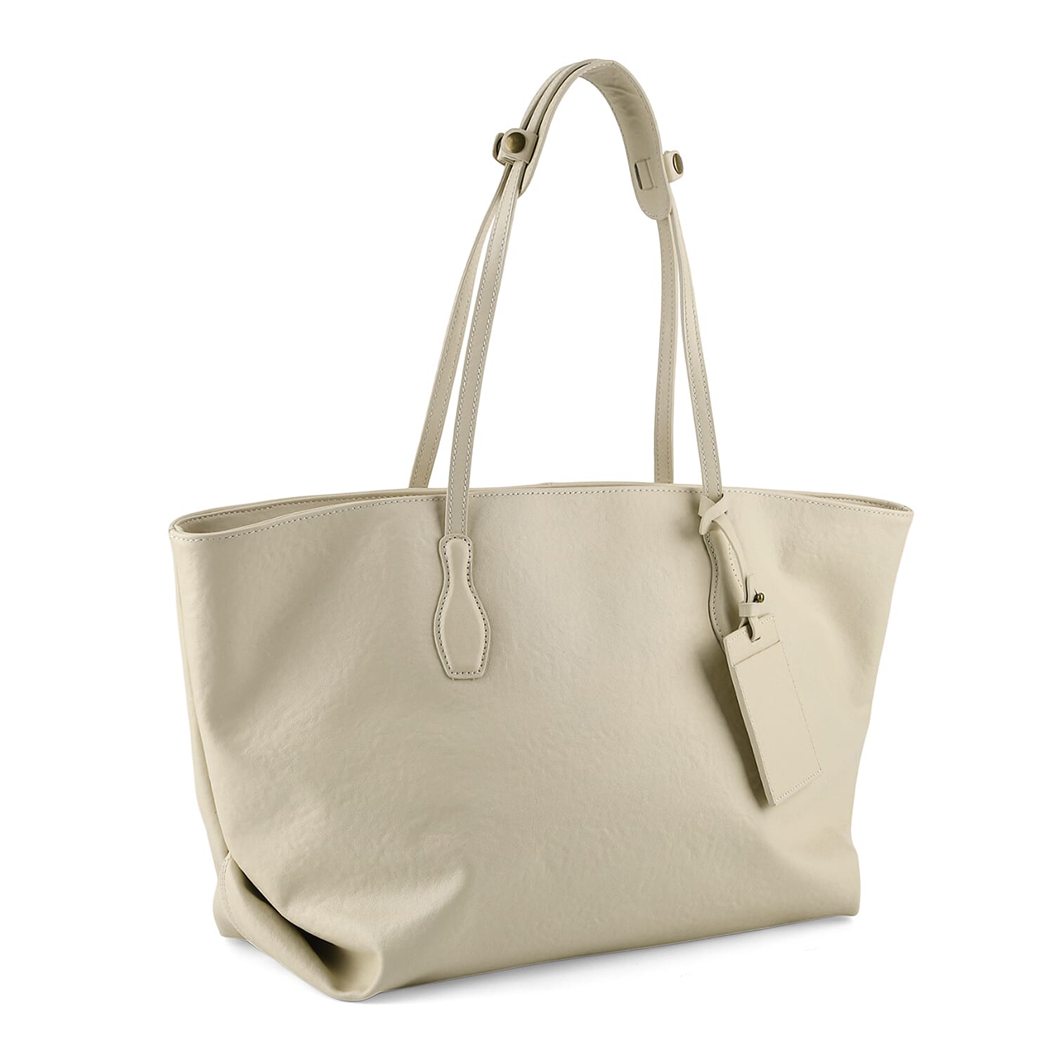 Leather Patterned Tote Bag (Size 43x14x30 ) - Beige