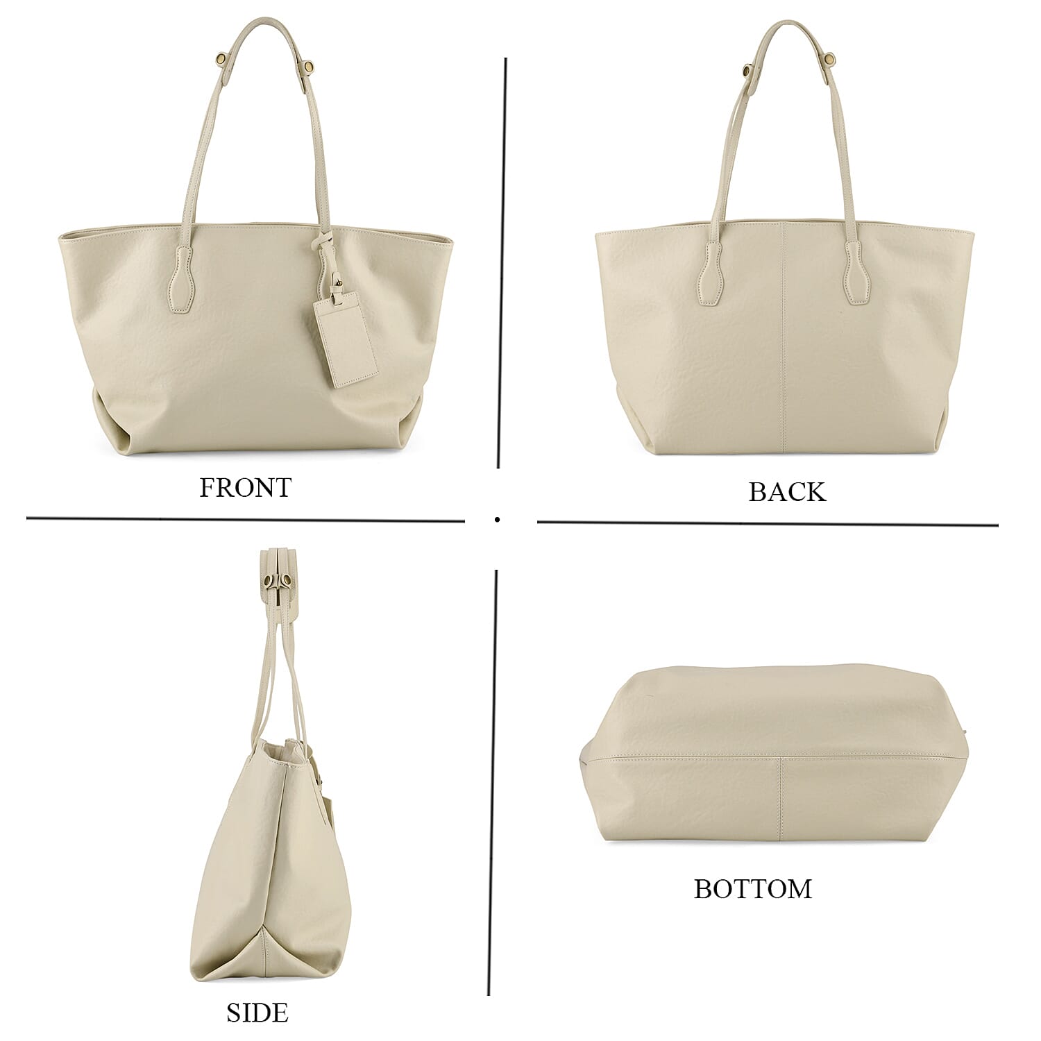 Leather Patterned Tote Bag (Size 43x14x30 ) - Beige