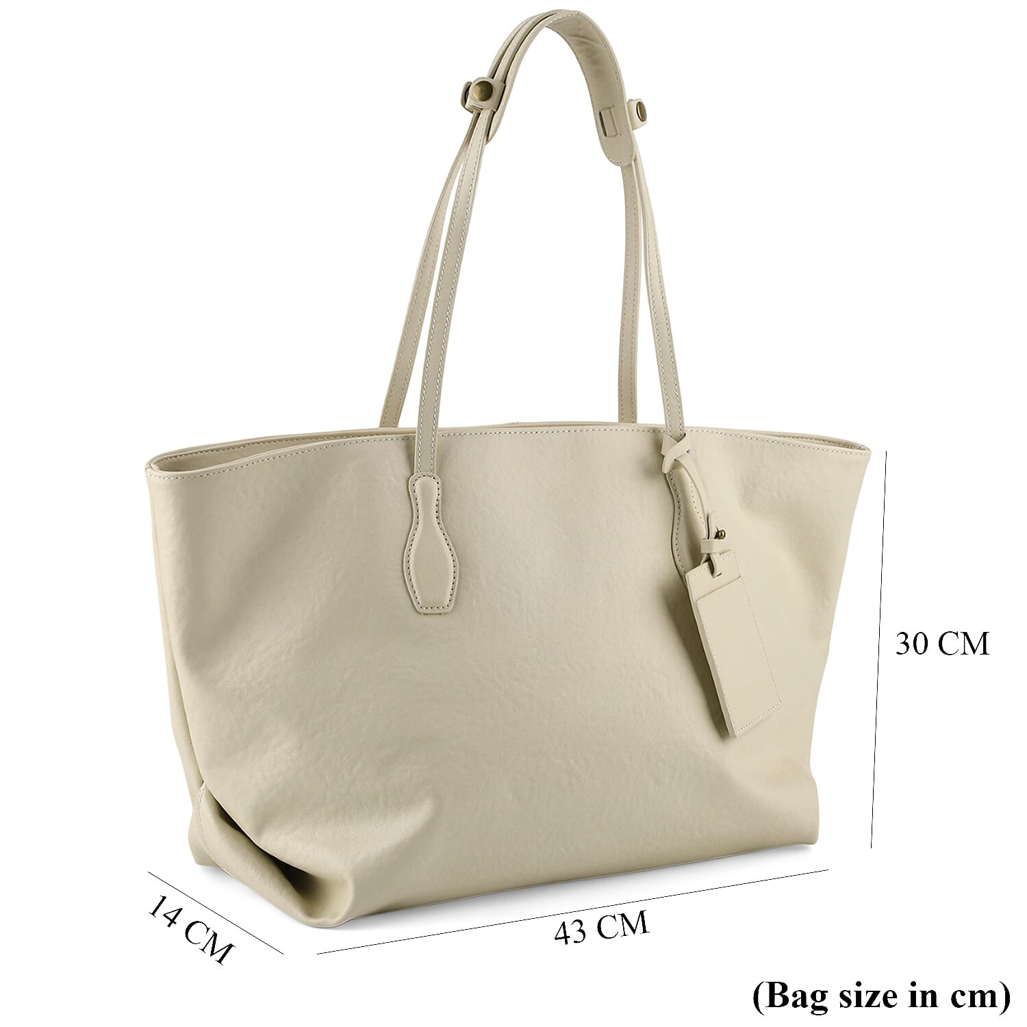Leather Patterned Tote Bag (Size 43x14x30 ) - Beige