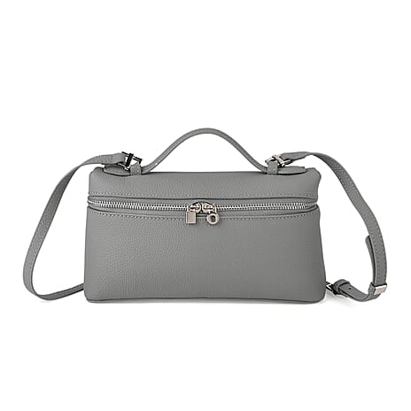 Genuine Leather Designer Minimalist Zipper Crossbody Top Handle Box Bag - Light Grey