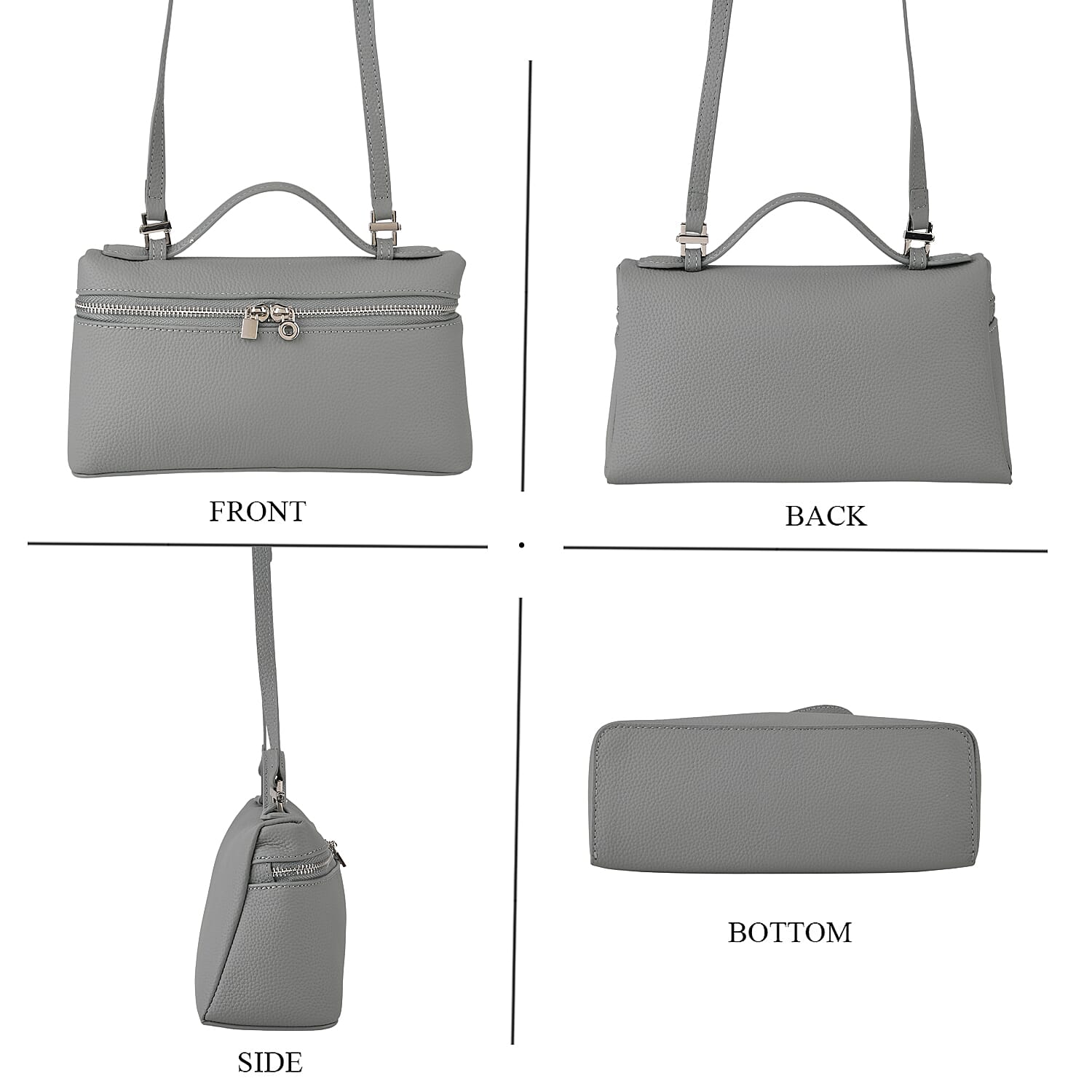 Genuine Leather Designer Minimalist Zipper Crossbody Top Handle Box Bag - Light Grey