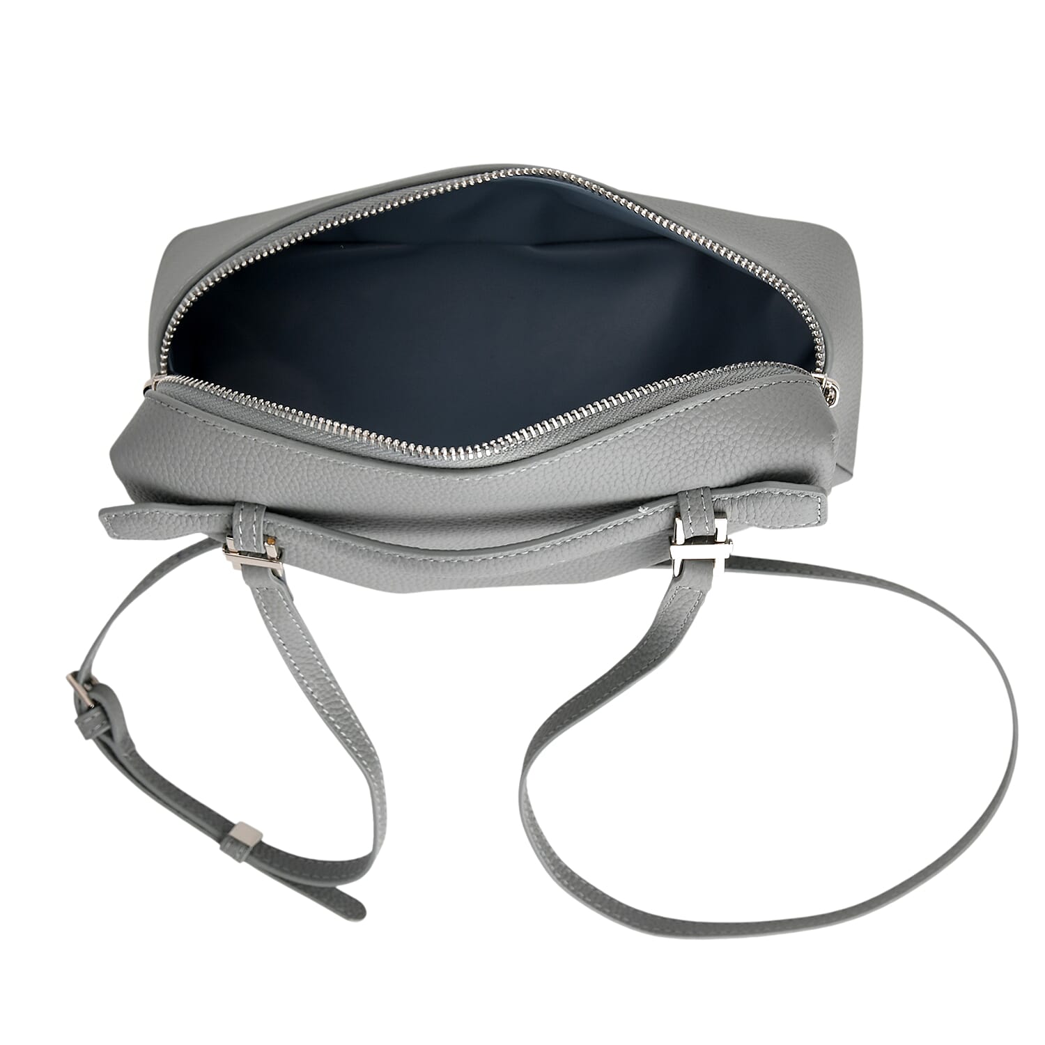 Genuine Leather Designer Minimalist Zipper Crossbody Top Handle Box Bag - Light Grey