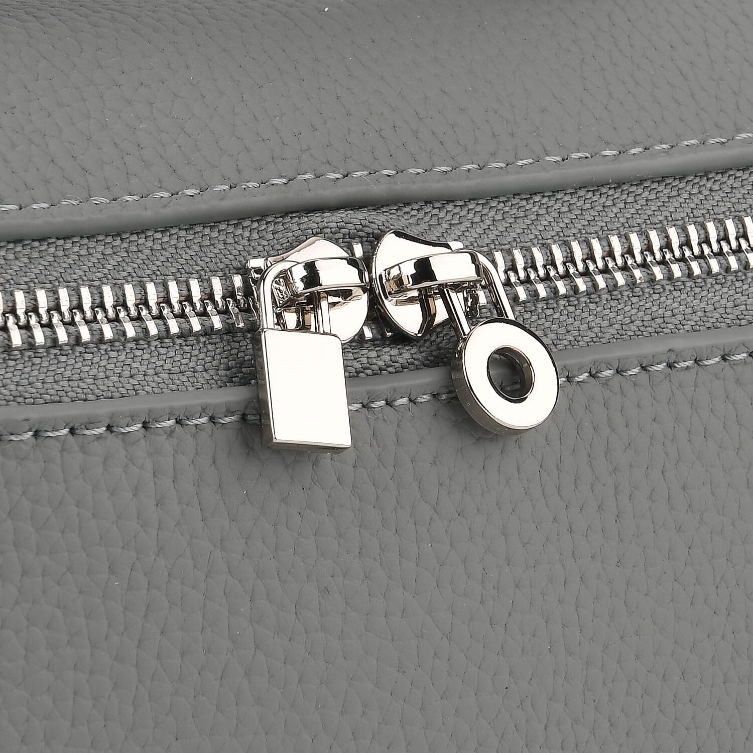 Genuine Leather Designer Minimalist Zipper Crossbody Top Handle Box Bag - Light Grey