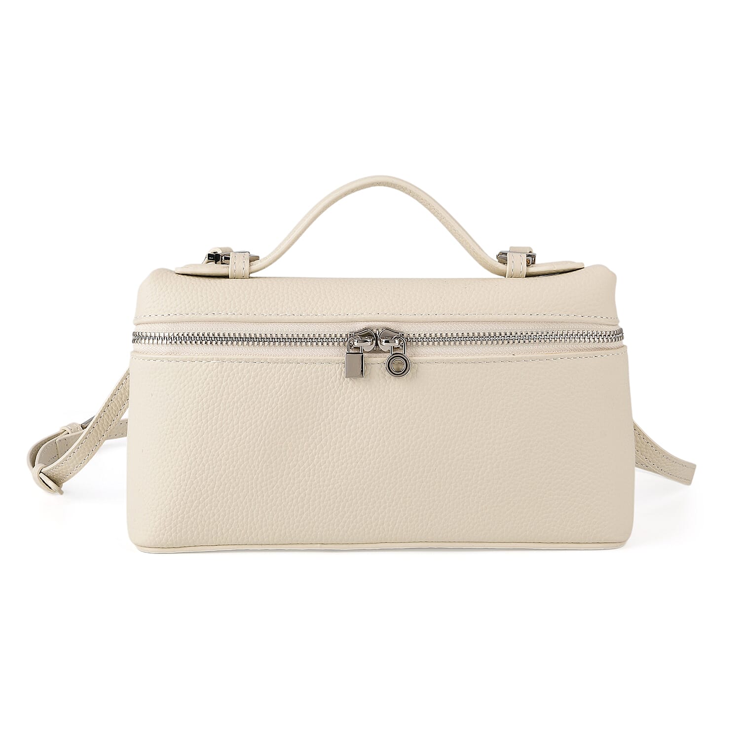 Genuine Leather Designer Minimalist Zipper Crossbody Top Handle Box Bag - Off White