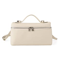 Genuine Leather Designer Minimalist Zipper Crossbody Top Handle Box Bag - Off White