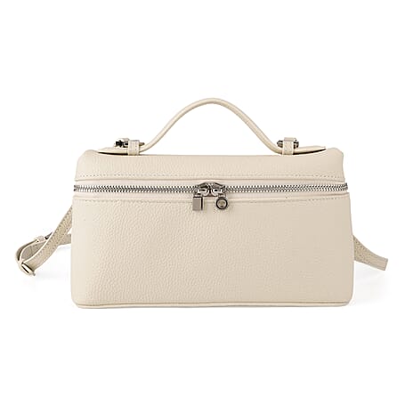Genuine Leather Designer Minimalist Zipper Crossbody Top Handle Box Bag - Off White