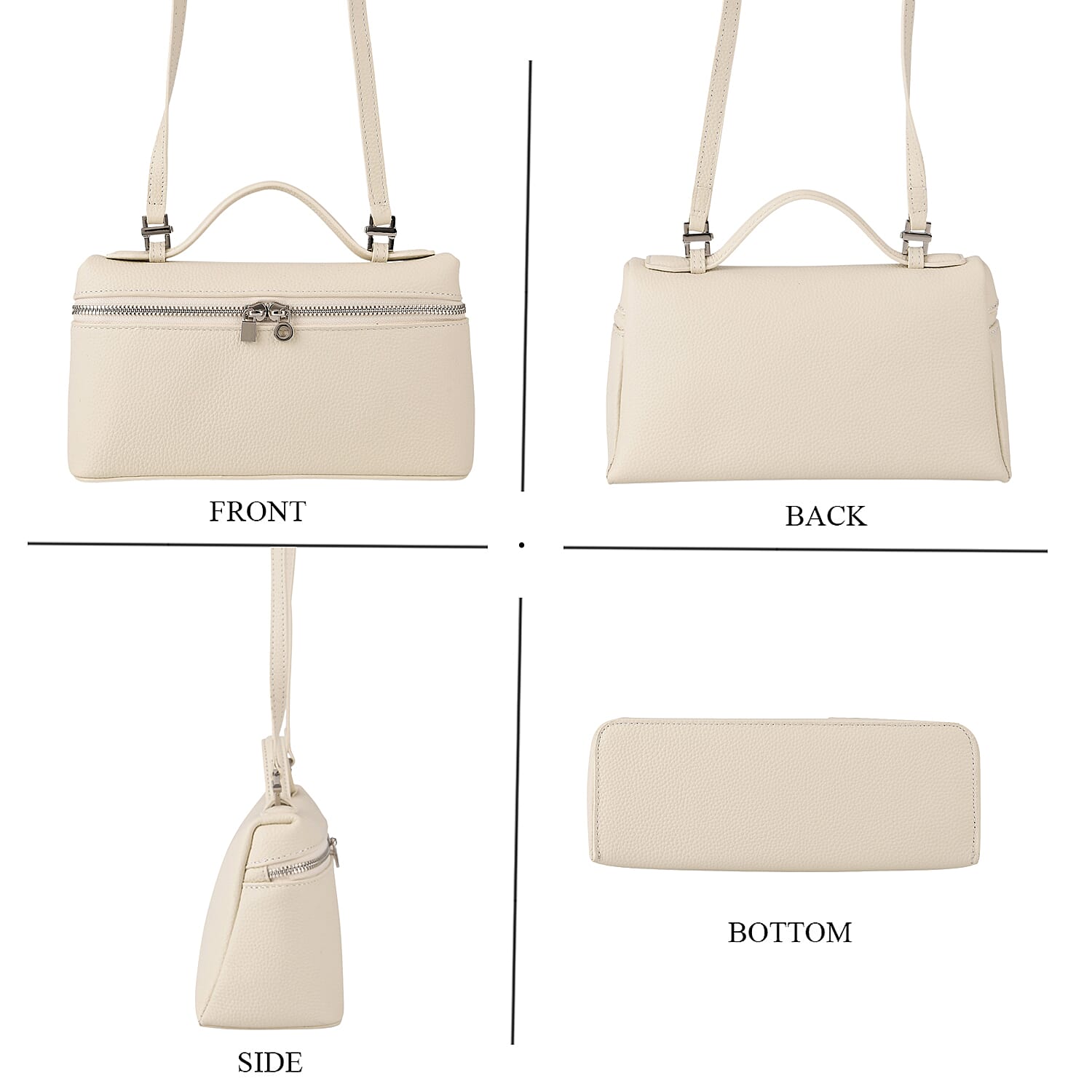 Genuine Leather Designer Minimalist Zipper Crossbody Top Handle Box Bag - Off White